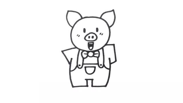 3.这只小猪是用了拟人化的画法，所以要给它穿上衣服。