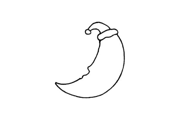 5.再画一条曲线月它连接，形成弯弯的月亮轮廓。