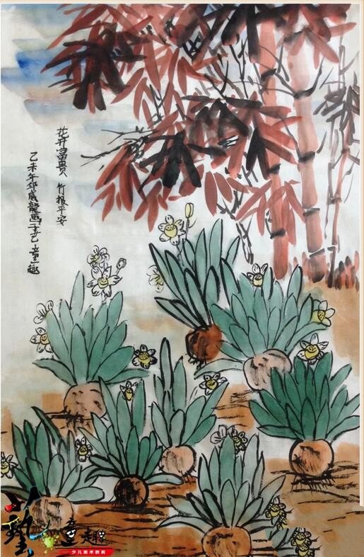 水仙墨竹图现代写意花鸟画