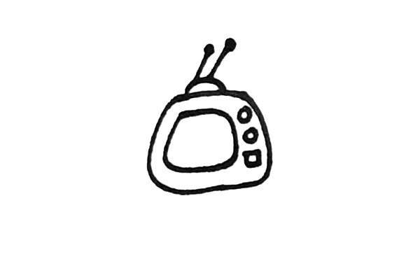 第三步：在电视机上面画上一个小康的半圆和两条斜线表示电视机上的机顶盒。