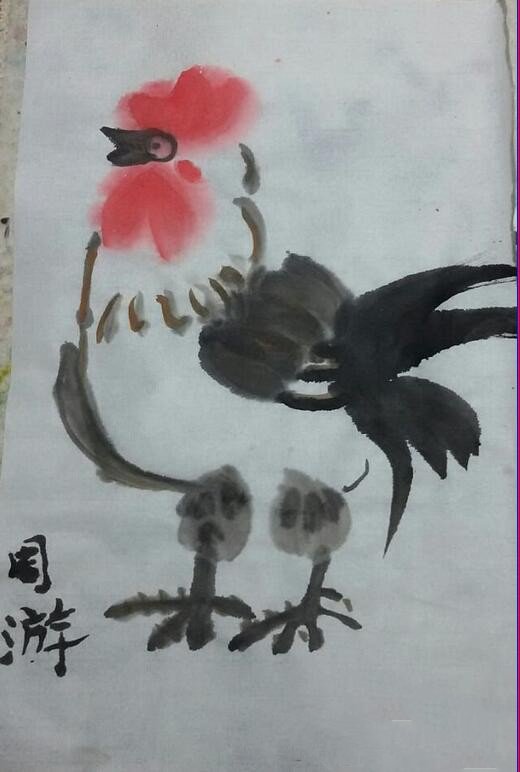 写意大公鸡简单的水墨动物画