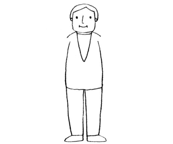 2.画胖胖的身材穿着的对襟毛衣、裤子和鞋子。