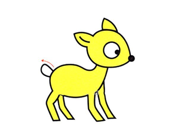 第三步：接着画上梅花鹿的身体，梅花鹿的身体瘦瘦的撅着小小的屁股。