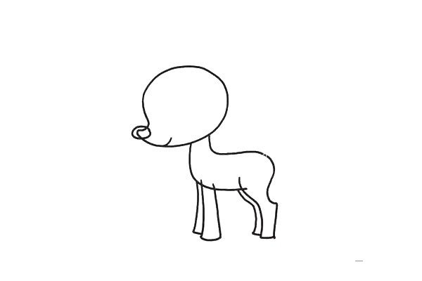 2.画小鹿的身体和四条腿，小朋友们要仔细观察每条线的弯曲变化，后面有个翘翘的小尾巴。