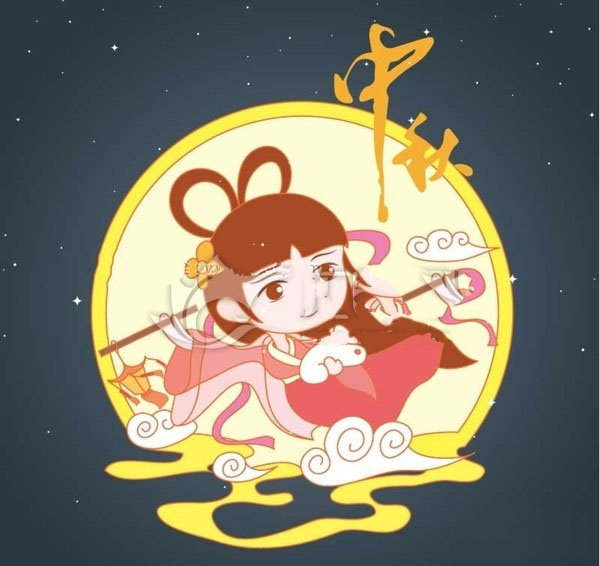 中秋节嫦娥奔月简笔画（卡通版）