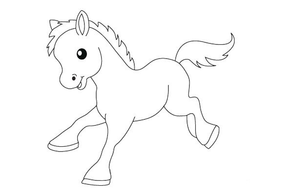 8.画小马的另外一只前腿，再为它画上长长的尾巴。