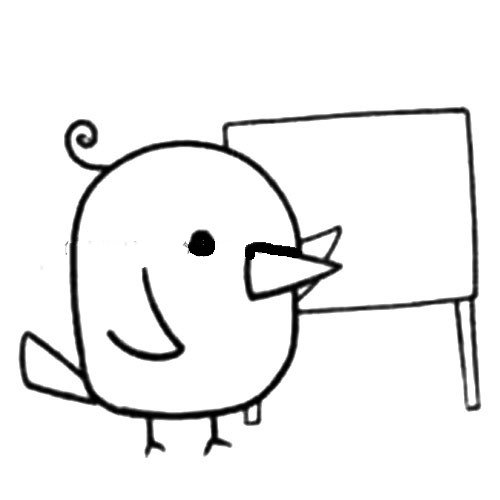 4.在小鸡背后画上黑板。