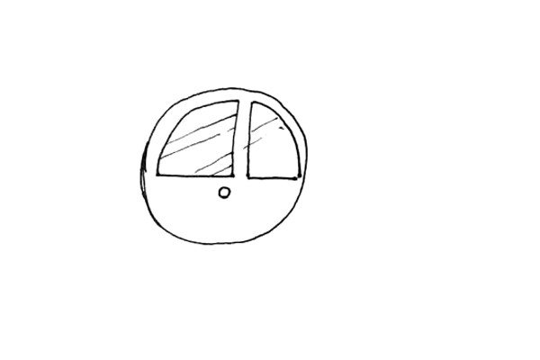 第二步：在里面画上两扇窗户，画出长条的高光，再画上一个小圆做把手。
