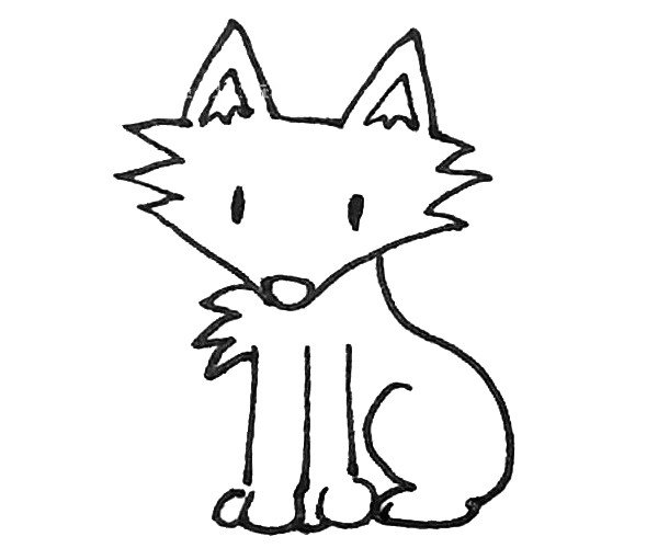 第五步：用弧线画出狐狸的身子，以及画出狐狸的后腿，注意弧线的变化。