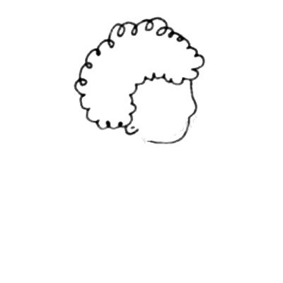1.用一圈圈的线勾画出中年妇女的头发，画出脸的大致形状。