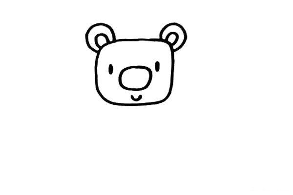 2.然后画出小熊的五官，大大的鼻子是它的特征。