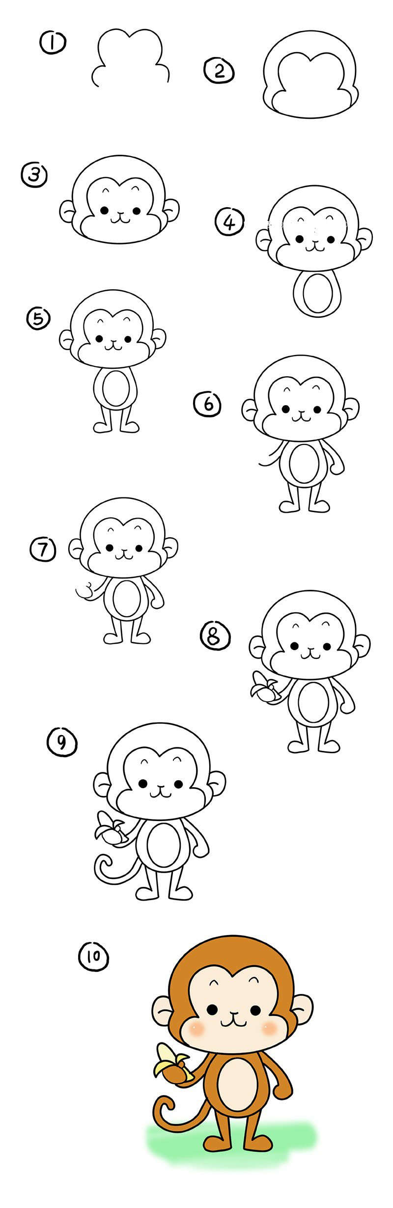 吃香蕉的小猴子简笔画步骤图