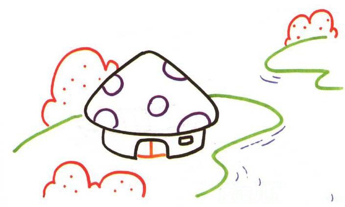 儿童学画画 河边的房子