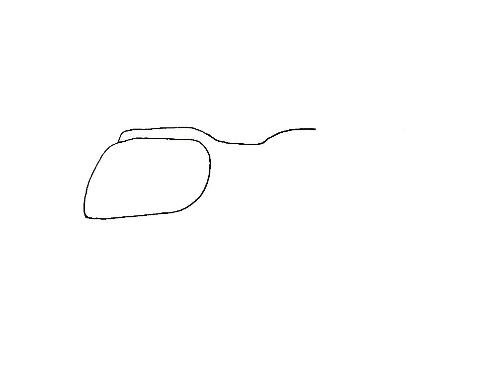 第二步 在画一条弯曲的弧线代替机身的顶部。