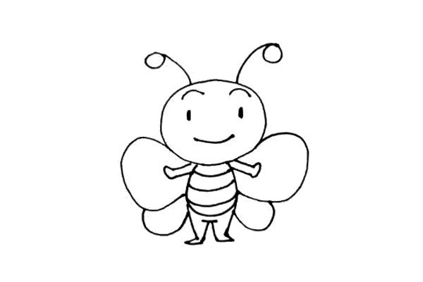 第六步：给小蜜蜂画上它的翅膀，才能飞起来哦，画上两个大翅膀，下面再画上小翅膀。