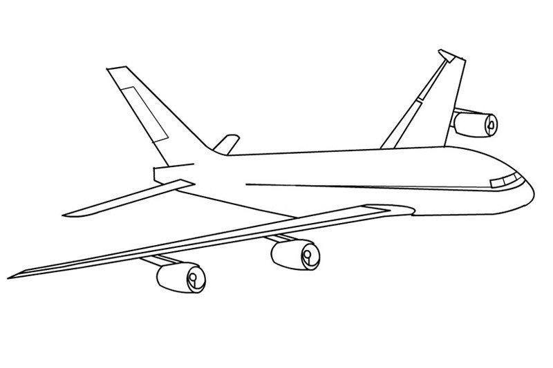 空中飞行的飞机简笔画黑白