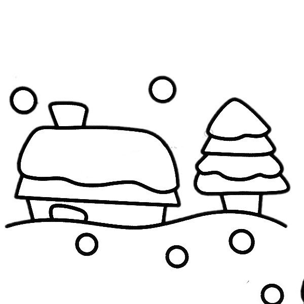 雪夜风景简笔画图片