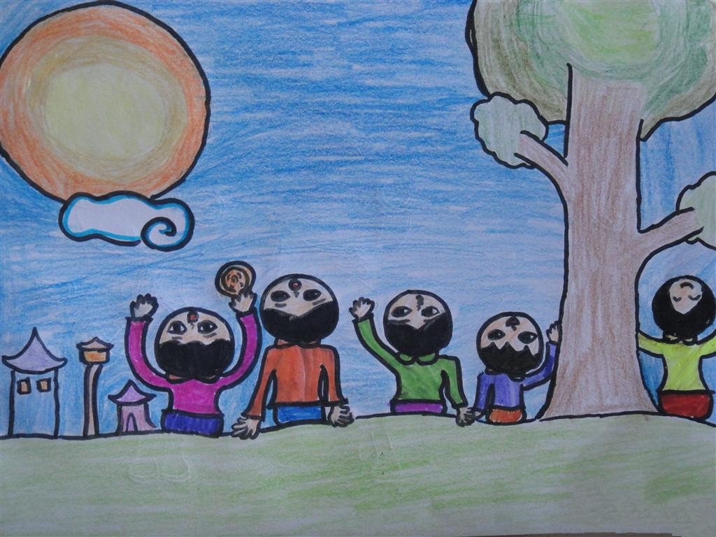 儿童中秋节绘画图片-一起来赏月