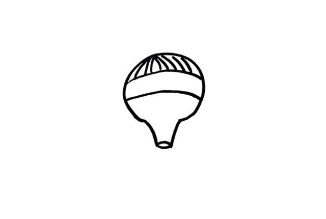 3.在热气球的“头顶”画一些弧线吧！忽然发现，现在的热气球“头顶”有一丢丢像小朋友们的西瓜头发型了呢！
