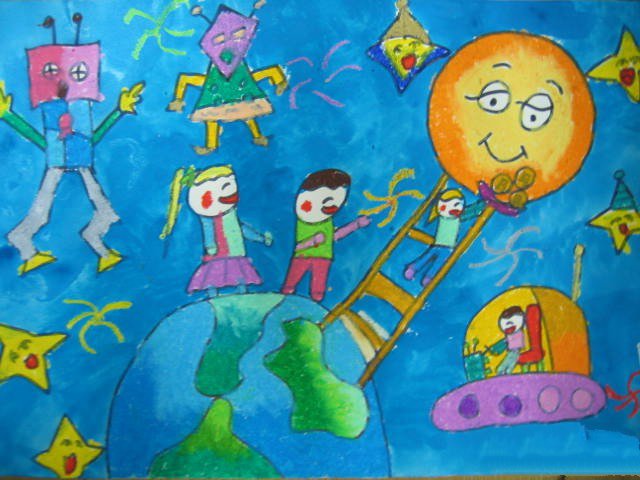 少儿中秋节儿童画-我们给月亮送月饼