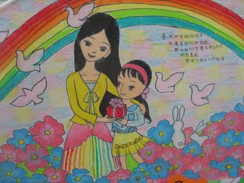 关于妇女节的儿童画-送礼物给妈妈