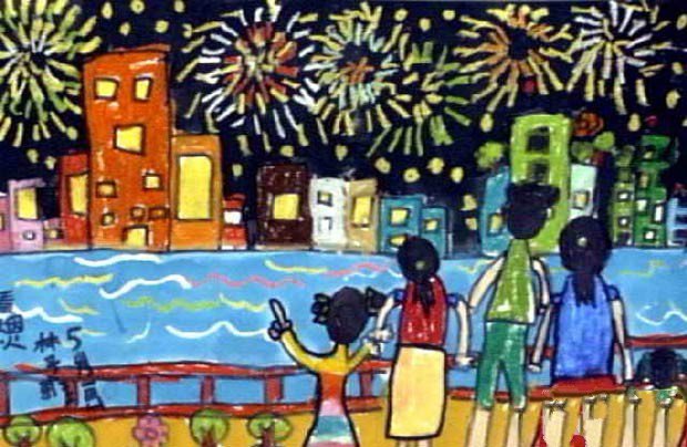 国庆全家团聚,欢度国庆节儿童画分享
