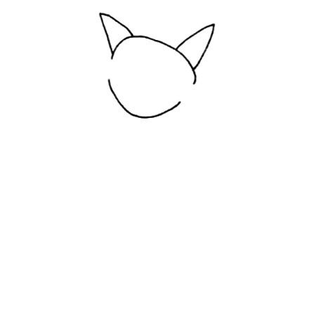 1.首先画一个圆润的倒三角作为猫的脸，在上面画一对尖尖的三角形作为耳朵。