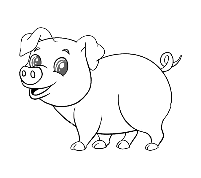 开心的可爱小猪简笔画1