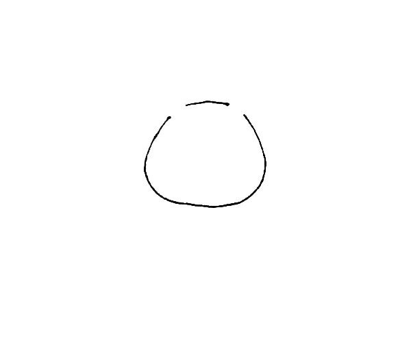 第一步：先画上一个胖胖的椭圆形，注意在上面留出两个缺口。