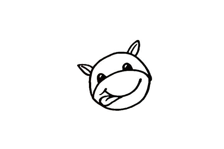6.在头顶位置上画出奶牛的耳朵。