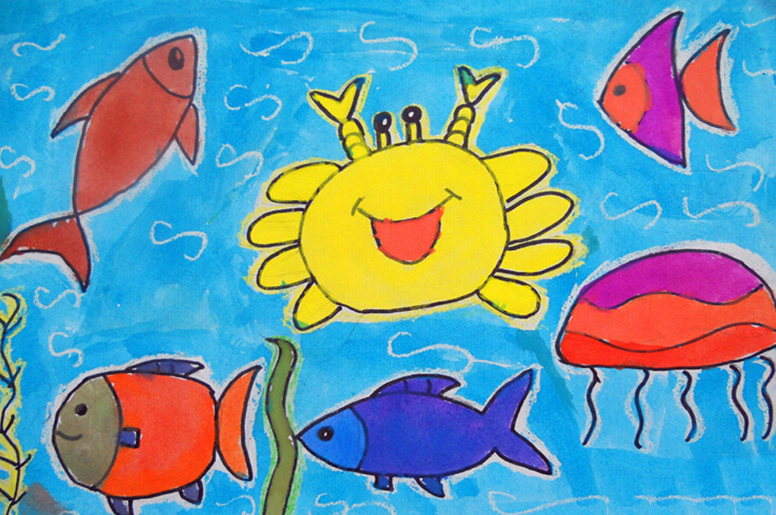 海底世界儿童画：游海底世界