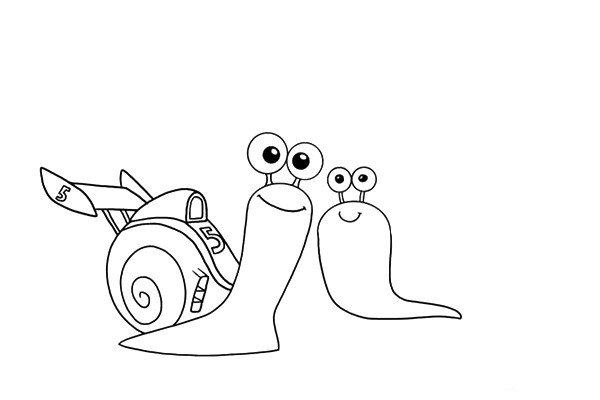 5.现在可以画出它的伙伴了，一只胖胖的菜园蜗牛。