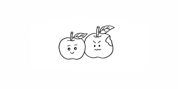 9.老师把右边的苹果画上一个撇嘴的表情。