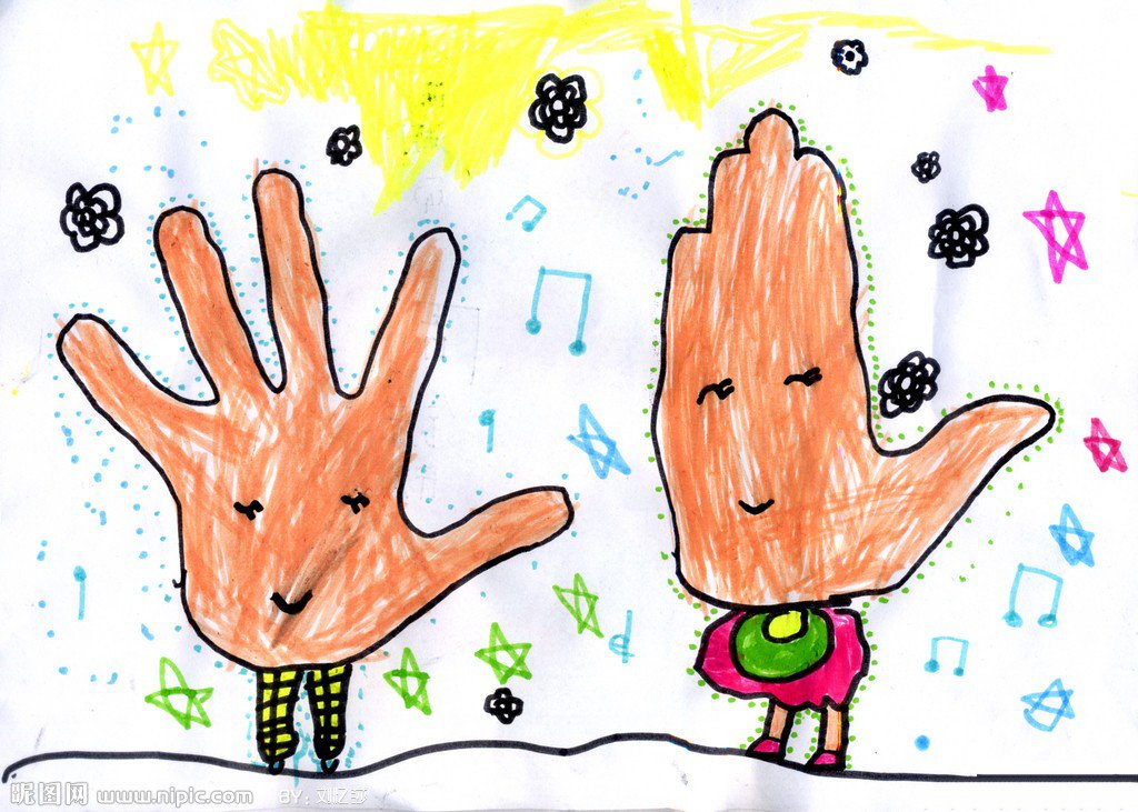 优秀儿童水彩画-手掌爸爸与手掌妈妈
