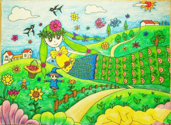 关于春天的图画儿童画作品欣赏