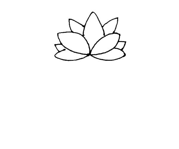 第三步：下面也是同样的画法，先画出两片花瓣，然后在中间补上一片小一点的花瓣。