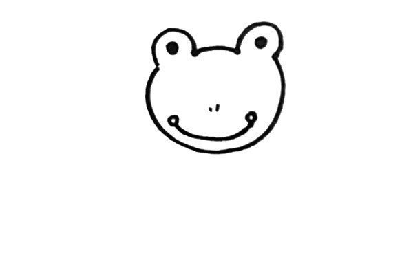 第三步：画上青蛙的眼珠、鼻子和大大的嘴巴。