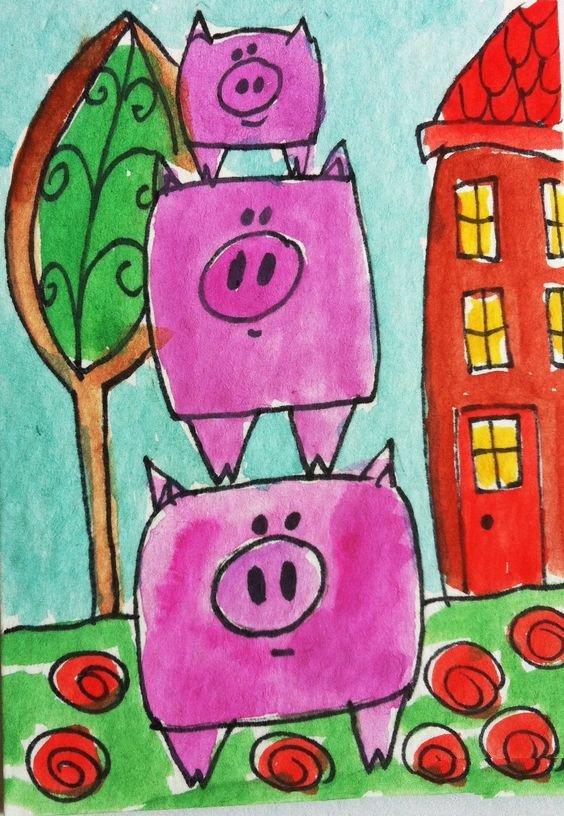 小猪叠罗汉国外创意动物画作品