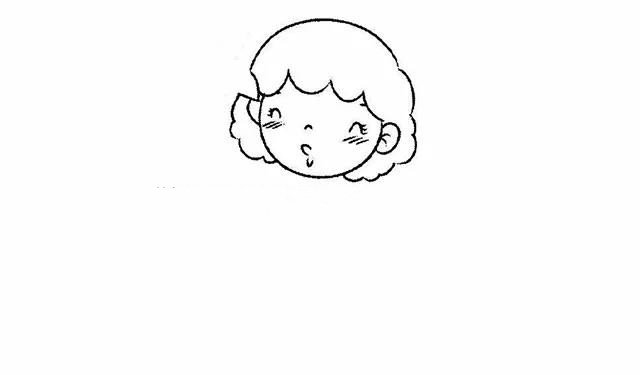 第三步：接着画出小女孩的短发发型，左边留出来一部分，是为了后面画风车预留的，省得一会儿还得擦掉，小花老师就是这么懒啊~。