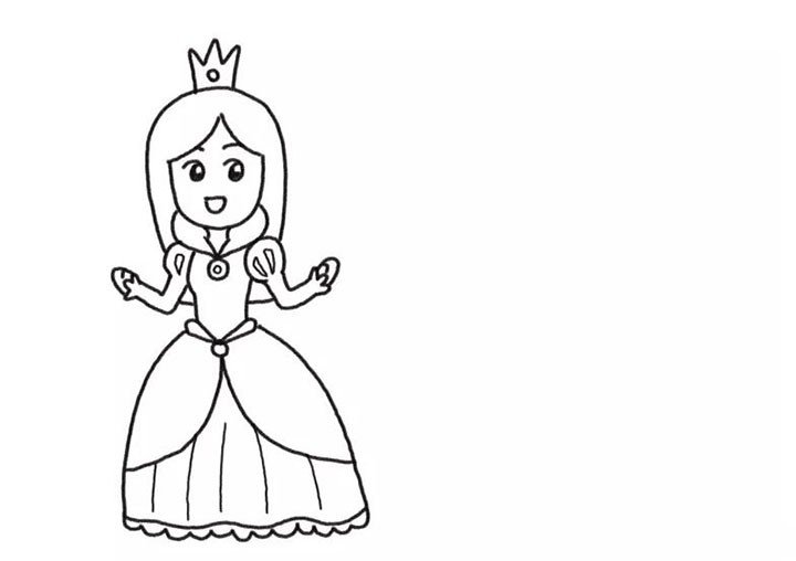 3.画出公主的头发和头冠。