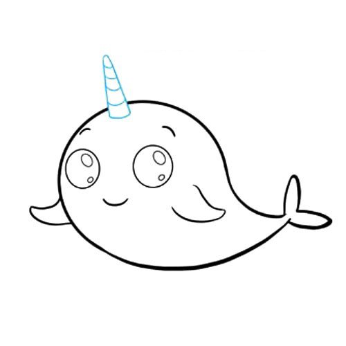 8.独角鲸的头顶画一个高高的螺旋角。