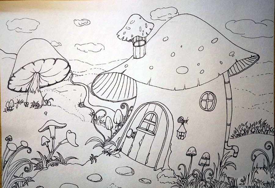 梦幻蘑菇屋简笔画