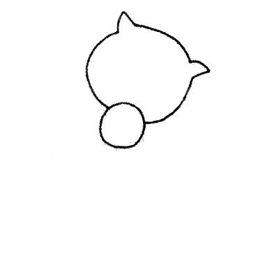 1.先画出野猫脸的形状和皮球