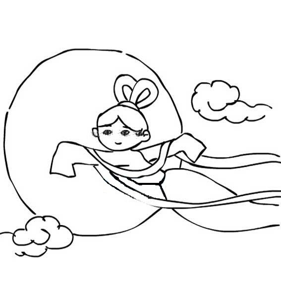 可爱的嫦娥奔月简笔画