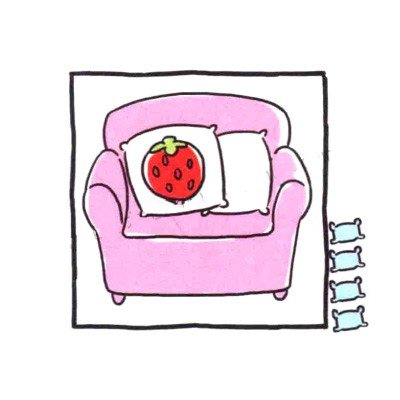 4.给沙发上放两个舒适的抱枕，最后涂上一些颜色吧！