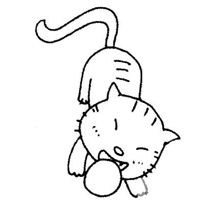 4.画出身子和尾巴，当然还有猫身上的花纹，这样就完成拉！