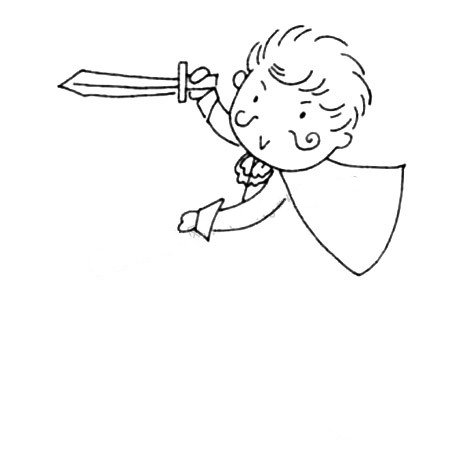 3.然后画出骑士手执的军刀与披风