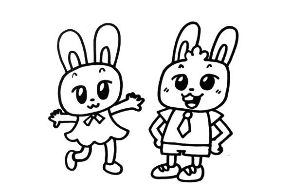 4.在画面的右边画出男生版的兔子，注意他们的区别。