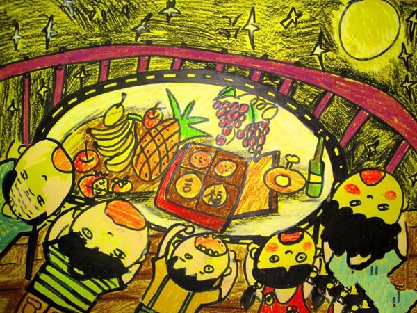 迎中秋节的儿童画-玉兔忙着送月饼