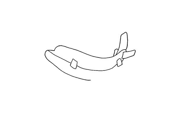 3.然后用大小不一的方块画出飞机的门和尾翼。